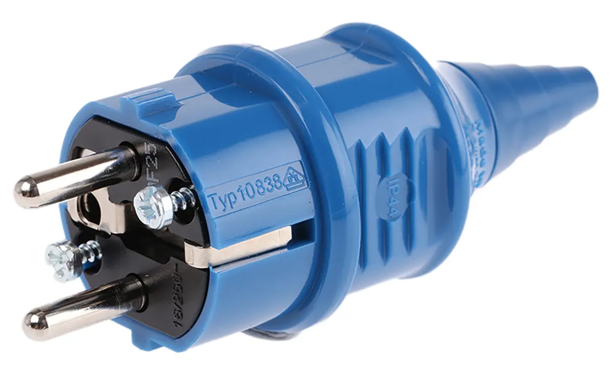 Produktfoto 1 von MENNEKES Netzstecker Kabel 16A, 2+E, CEE 7/7 Deutscher Schuko / Französisch Thermoplast, 230 V Blau Schraubbefestigung,