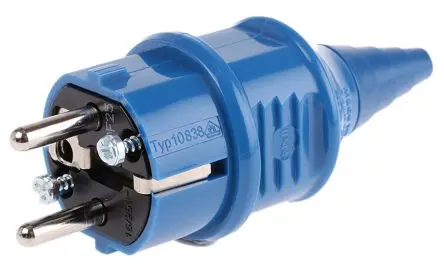 Produktfoto 1 von MENNEKES Netzstecker Kabel 16A, 2+E, CEE 7/7 Deutscher Schuko / Französisch Thermoplast, 230V Blau Schraubbefestigung,
