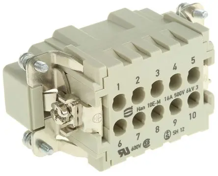Produktfoto 1 von HARTING Han E Industrie-Steckverbinder Kontakteinsatz Stecker, 10-polig 16A, Kabel, Steckverbindereinsatz