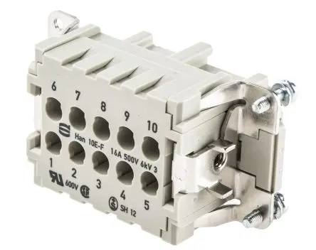 Produktfoto 1 von HARTING Han E Industrie-Steckverbinder Kontakteinsatz Buchse, 10-polig 10A, Kabel, Steckverbindereinsatz