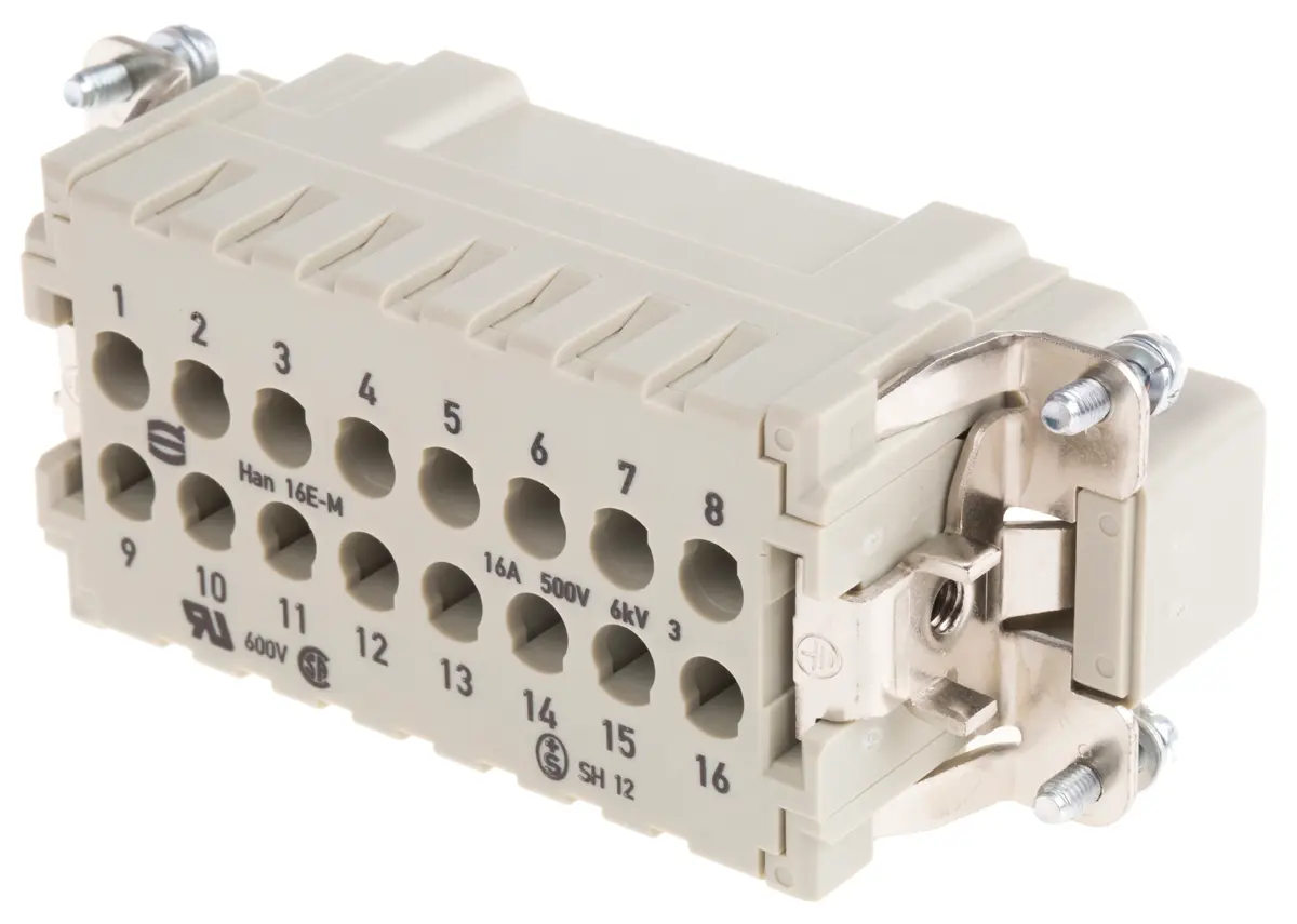 Produktfoto 1 von Harting Han E Leistungssteckverbinder, Stecker gerade, 16 Kontakte 2-reihig, 500 V / 16A
