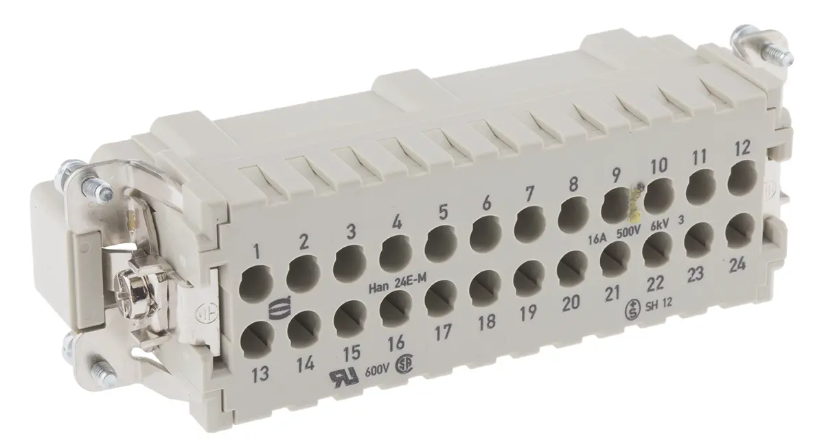 Produktfoto 1 von Harting Han E Leistungssteckverbinder, Stecker gerade, 24 Kontakte 2-reihig, 500 V / 16A
