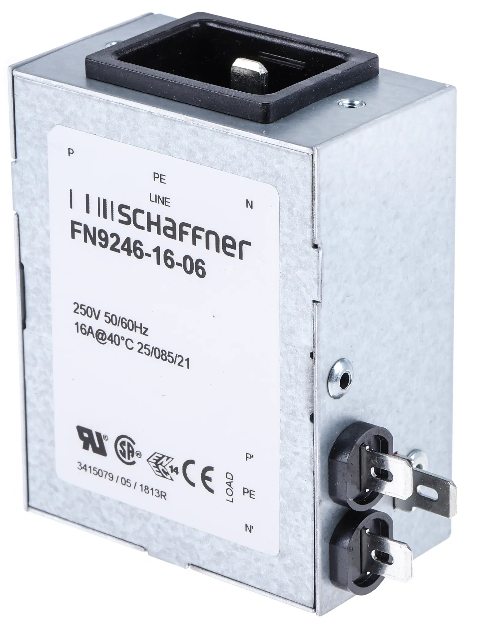 Schaffner 16A IEC 60529 IEC Filterung Stecker, 250V ac, Frontplattenmontage Faston