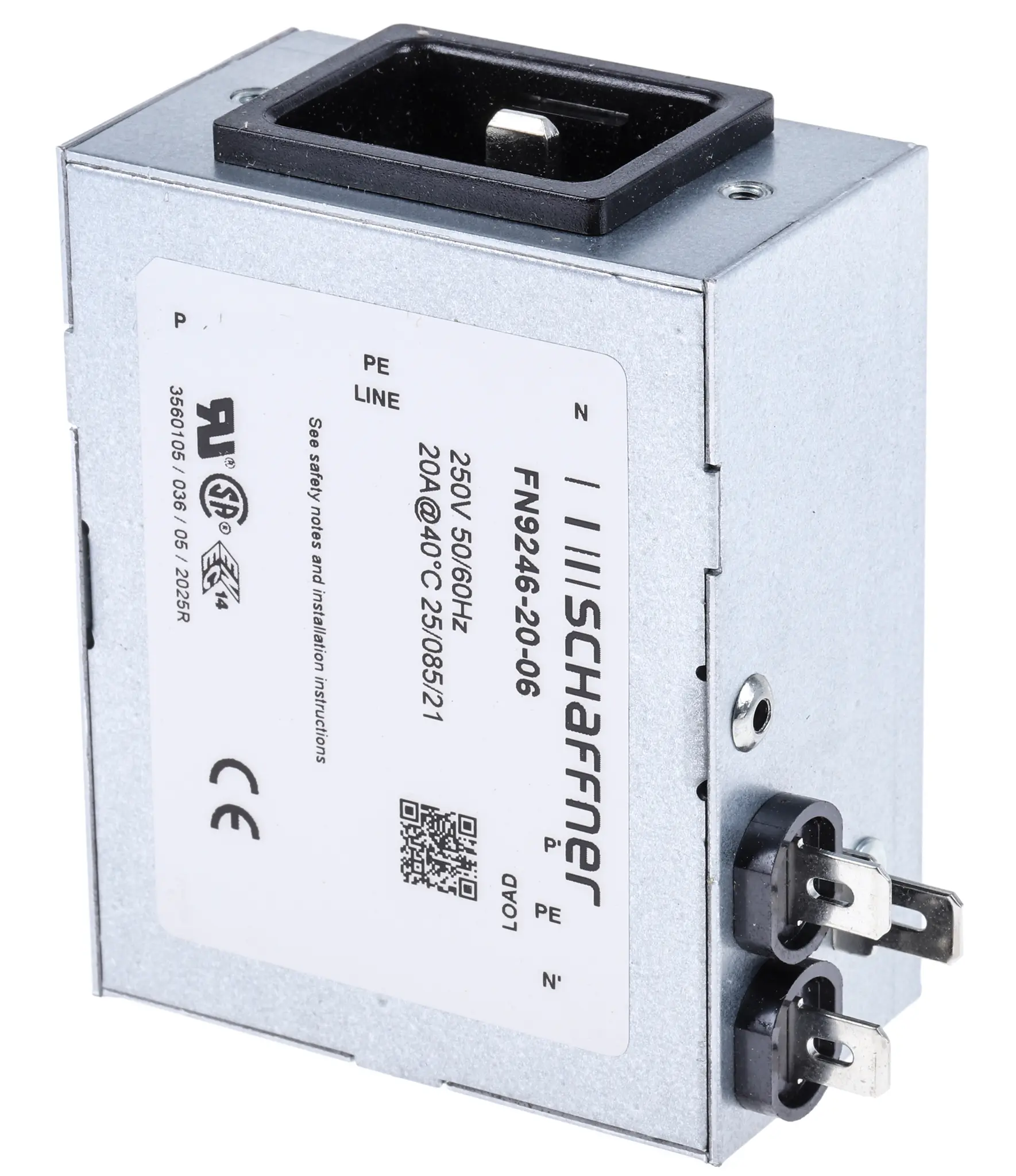 Schaffner 20A IEC 60529 IEC Filterung Stecker, 250V ac, Frontplattenmontage Faston