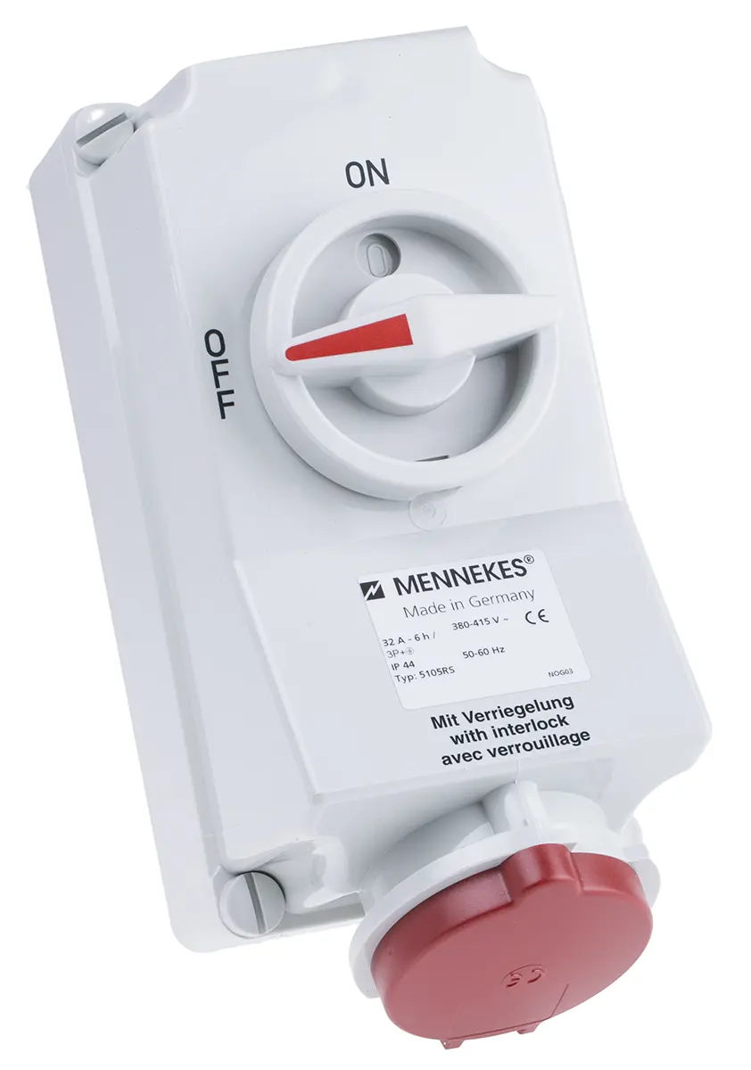 Produktfoto 1 von MENNEKES CEE Steckvorrichtung Überspannungsschutz, Buchse Rot Gerade 3+E 6 h 32A, 400 V, IP44