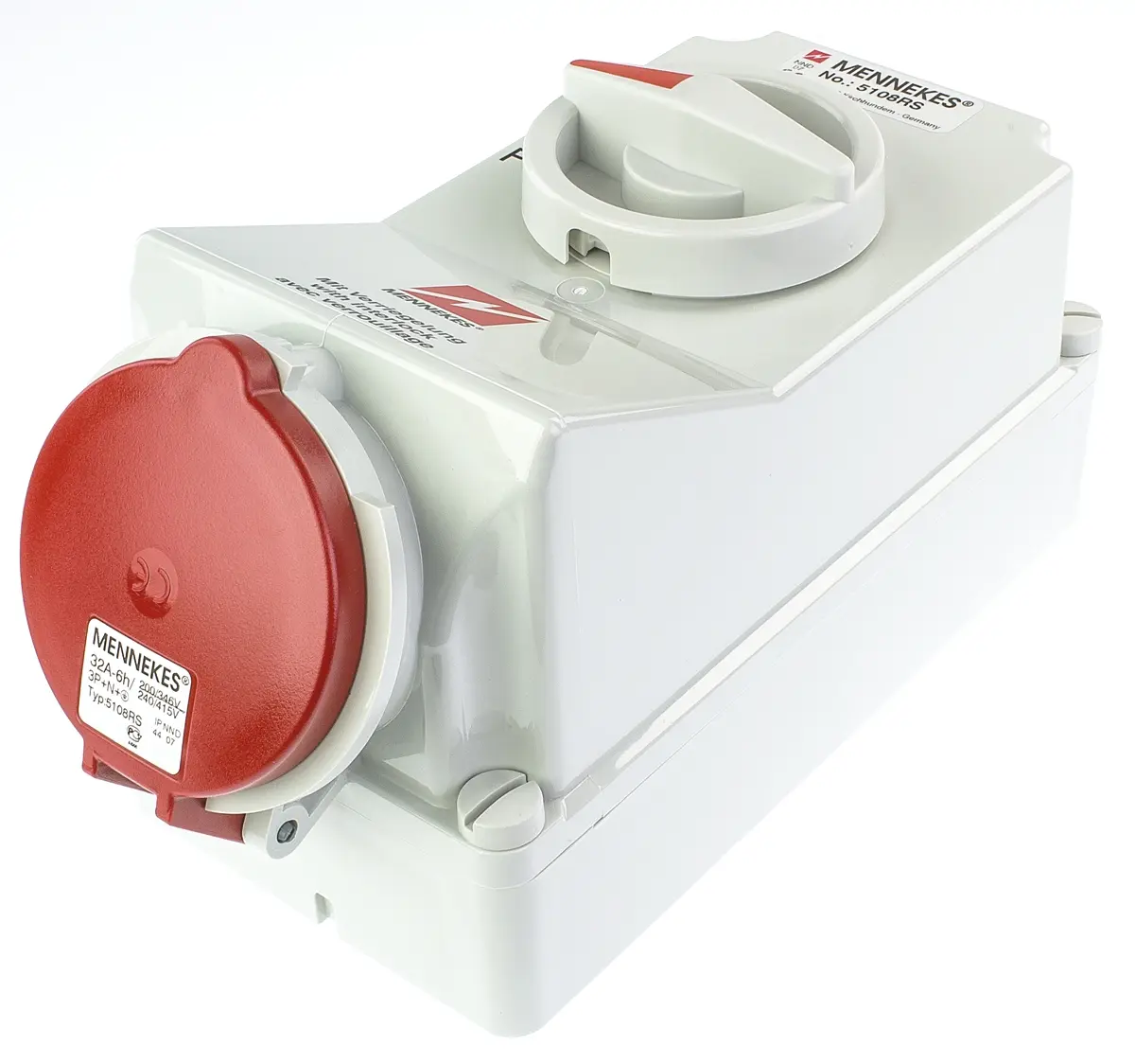 Produktfoto 1 von MENNEKES CEE Steckvorrichtung Überspannungsschutz, Buchse Rot Gerade 3+N+E 6 h 32A, 400 V, IP44