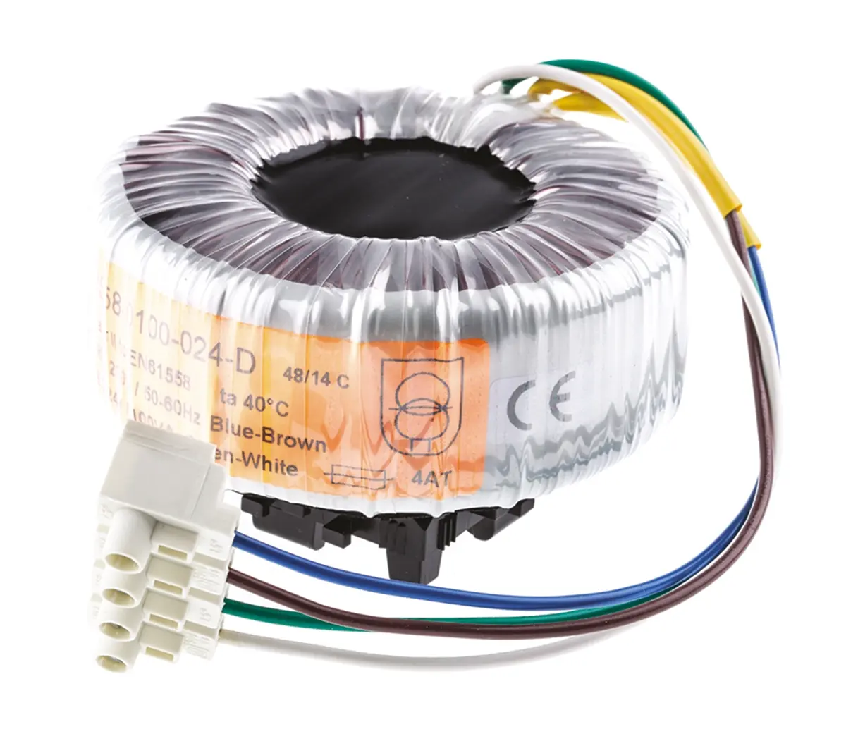 Produktfoto 1 von Nuvotem Talema Ringkerntransformator, Primär 230V ac / Sekundär 24V ac, 100VA 1 Ausg., 4.167A 1kg 93 (Dia.) x 52mm