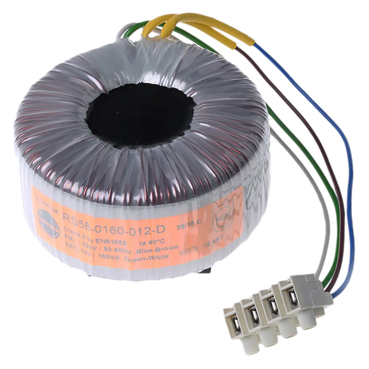 Produktfoto 1 von Nuvotem Talema Ringkerntransformator, Primär 230V ac / Sekundär 12V ac, 160VA 1 Ausg., 13.333A 1.5kg 99 (Dia.) x 61mm