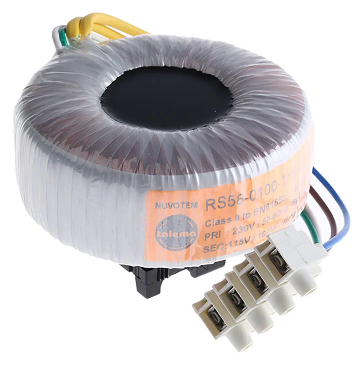 Produktfoto 1 von Nuvotem Talema Ringkerntransformator, Primär 230V ac / Sekundär 115V ac, 100VA 1 Ausg., 870mA 1kg 93 (Dia.) x 52mm