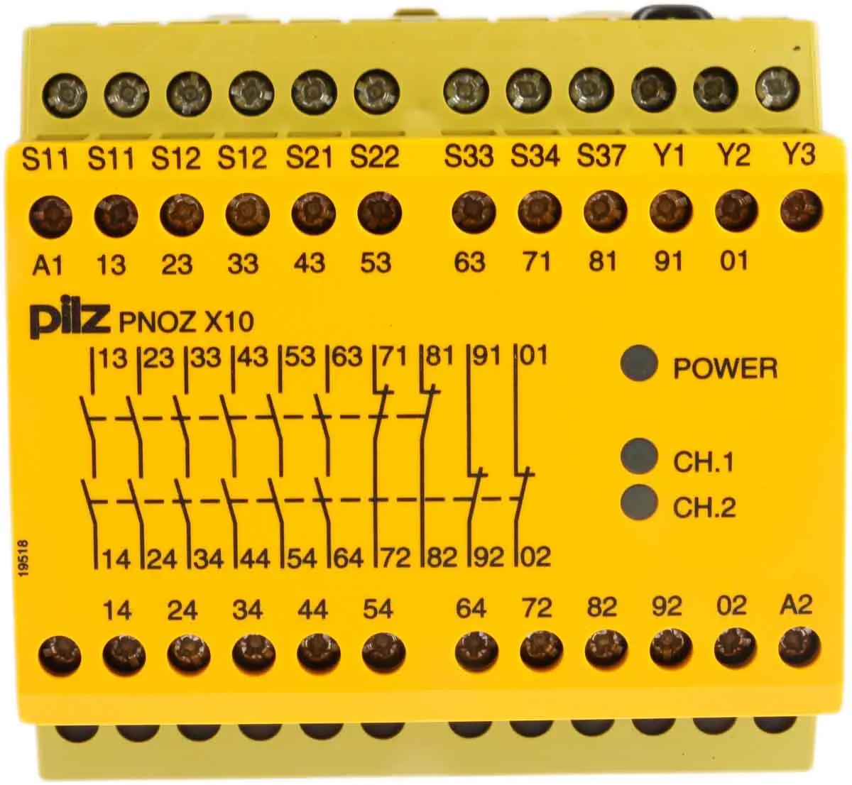 Produktfoto 1 von Pilz PNOZ X10 Sicherheitsrelais, 24V dc, 1, 2-Kanal, 6 Sicherheitskontakte Not-Aus, 4 Hilfsschalter, 3 ISO 13849-1 3
