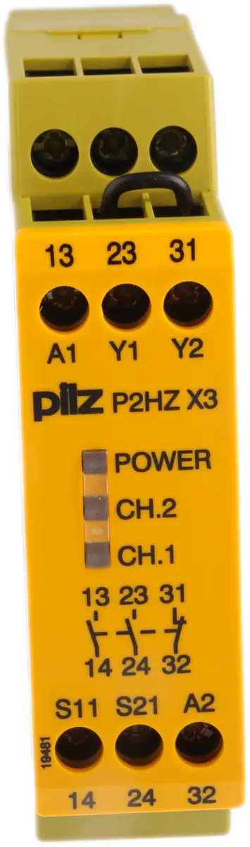 Produktfoto 1 von Pilz P2HZ X3 Sicherheitsrelais 24V dc, 2 Sicherheitskontakte, 1 Hilfsschalter, Überwacht EN 60068-2-6, EN 60947-4-1, EN