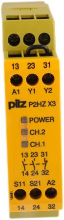 Produktfoto 1 von Pilz P2HZ X3 Sicherheitsrelais 24V dc, 2 Sicherheitskontakte, 1 Hilfsschalter, Überwacht EN 60068-2-6, EN 60947-4-1, EN