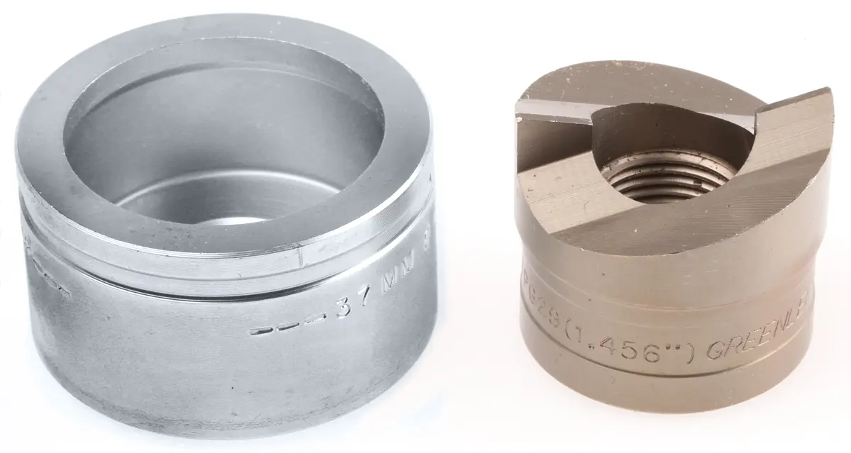 Produktfoto 1 von Greenlee Stempel- und Matrizensatz für Aluminium, Kunststoff, Weichstahl, 3.5 mm, 15.2-64.0 mm Rund, Hydraulisch