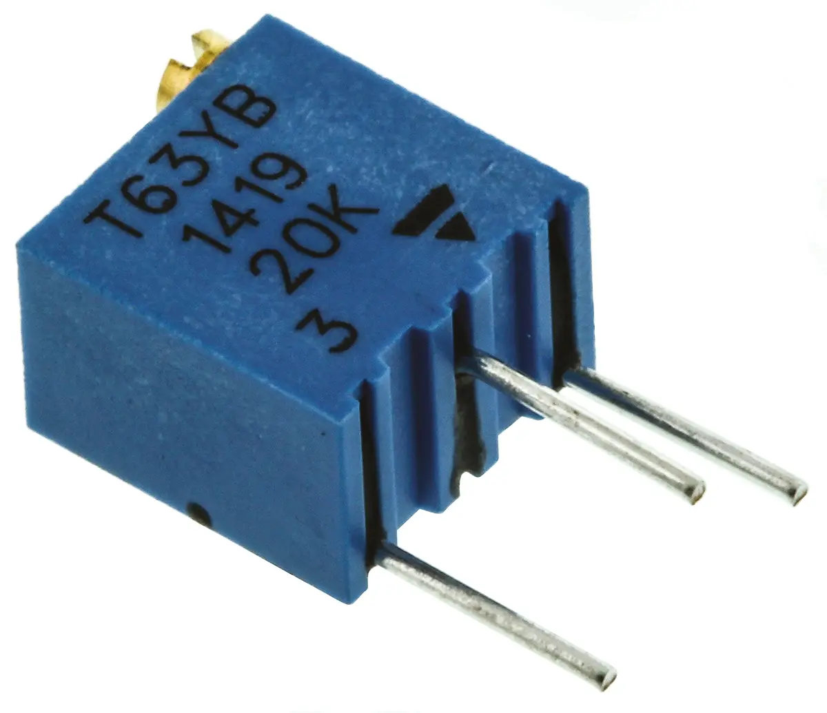 Produktfoto 1 von Vishay T63 14-Gang THT Trimmer-Potentiometer, Einstellung von oben, 20kΩ, ±10%, 0.25W, Pin, L. 6.8mm