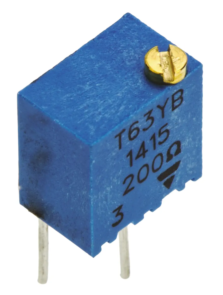 Vishay T63 14-Gang Durchsteckmontage Trimm-Potentiometer, Einstellung von oben, 200 Ω, 10 %, 0.25 W, Stift, L. 6.8 mm
