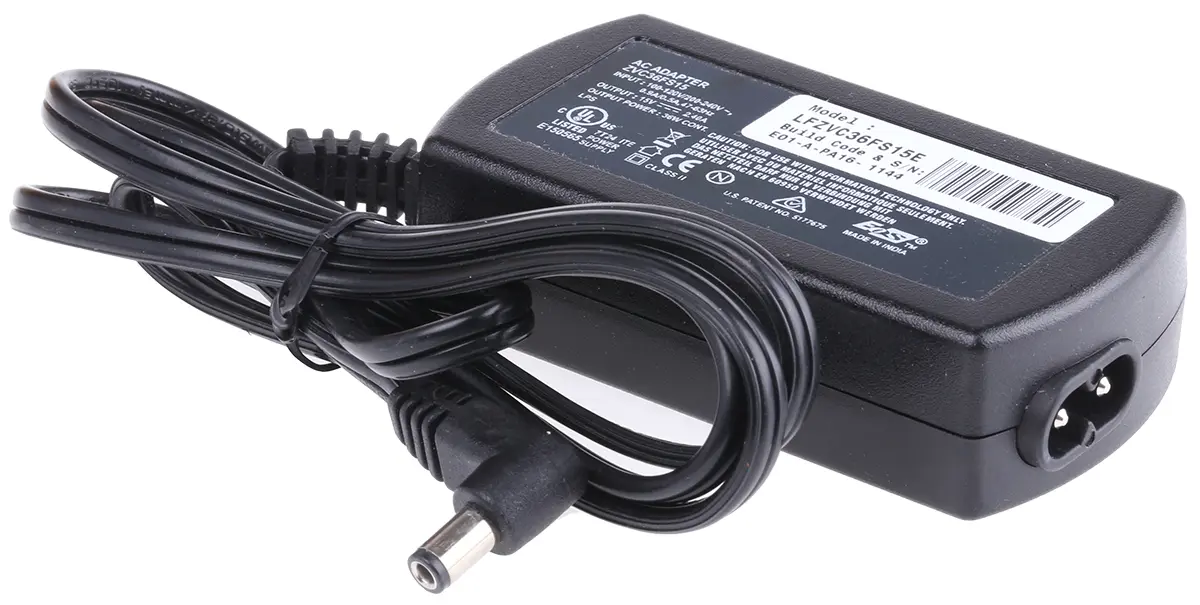 Produktfoto 1 von EOS Steckernetzteil 36W, 198 → 264 V ac, 260 → 340V dc, 15V dc / 2.4A, IEC 320-C8 Anschluss