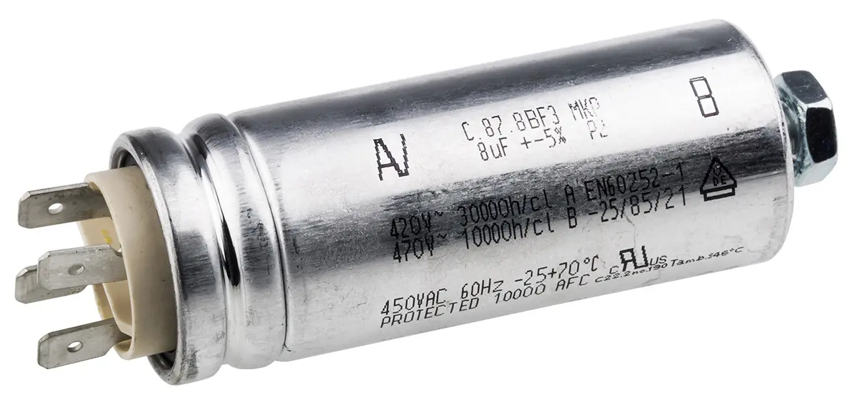 KEMET C87, Polypropylen Motorkondensator, 8μF, ±5% / 500Vac, Gehäusemontage