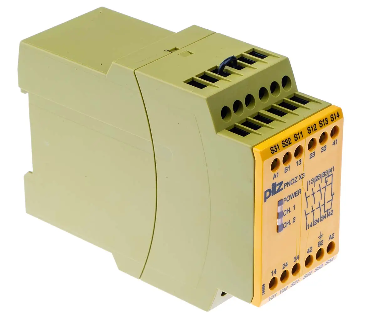 Produktfoto 1 von Pilz PNOZ X3 Sicherheitsrelais, 24 V dc, 115V ac, 2-Kanal, 3 Sicherheitskontakte Not-Aus, 1 Hilfsschalter, 4 ISO