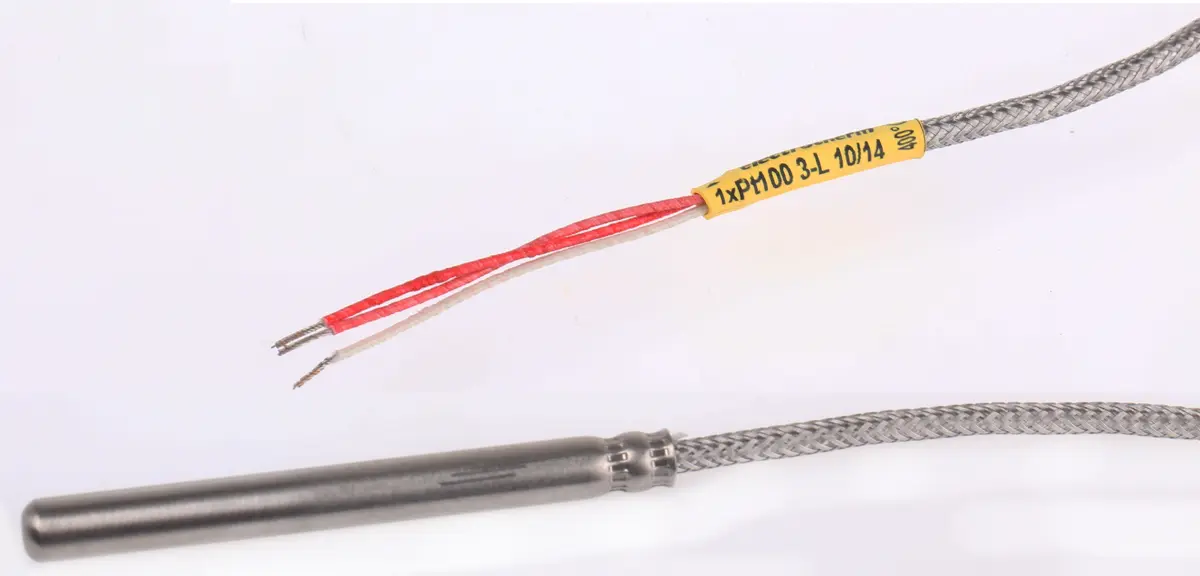 Produktfoto 1 von Electrotherm PT100 Sensorelement Widerstandsthermometer Ø 6mm x 60mm, -50°C → +400°C, 2.5m Leitung