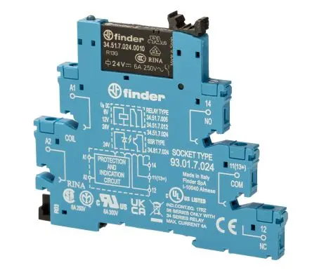 Produktfoto 1 von Finder 38 Elektromechanisches Interfacerelais 24V dc, 1-poliger Umschalter DIN-Hutschiene 10.4mA