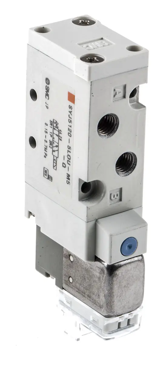 Produktfoto 1 von SMC SYJ5000 Pneumatik-Magnetventil 5/2 Einzelplatzinstallation M5, Magnet/Feder-betätigt 24V dc