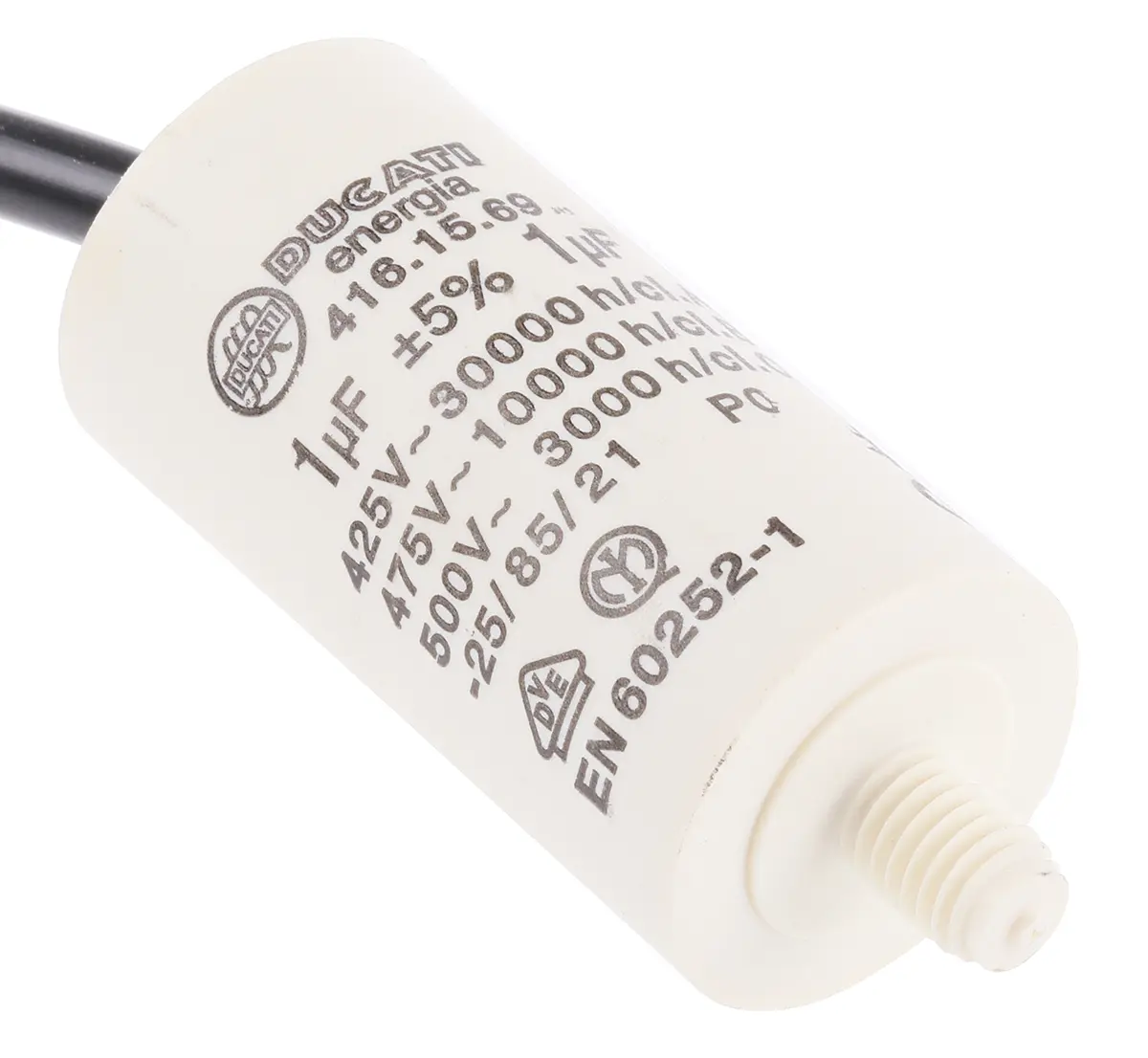 Produktfoto 1 von Ducati Energia 4.16.15 Folienkondensator 500V ac 1 μF ±5 %, Mit Gewindebolzen Raster 10 mm