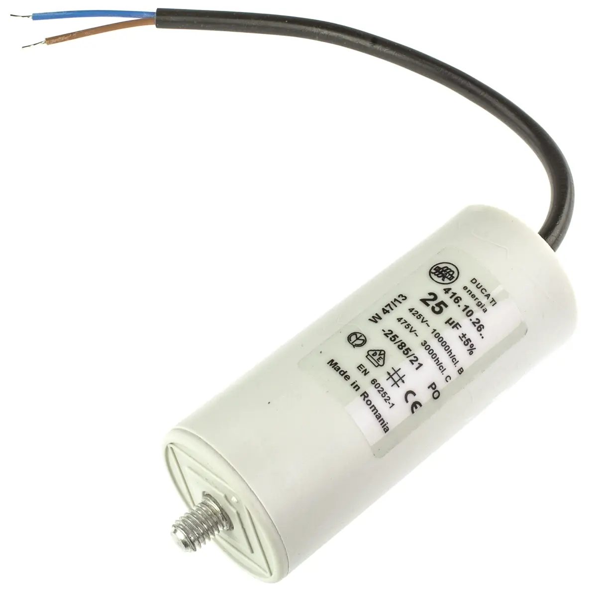 Produktfoto 1 von Ducati Energia 4.16.10 Folienkondensator 500V ac 25 μF ±5 %, Mit Gewindebolzen Raster 10 mm