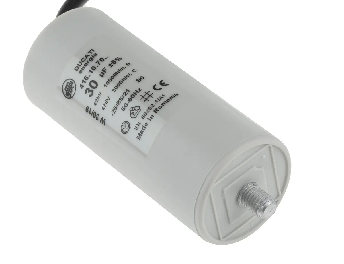Produktfoto 1 von Ducati Energia 4.16.10 Folienkondensator 500V ac 30 μF ±5 %, Mit Gewindebolzen Raster 10 mm
