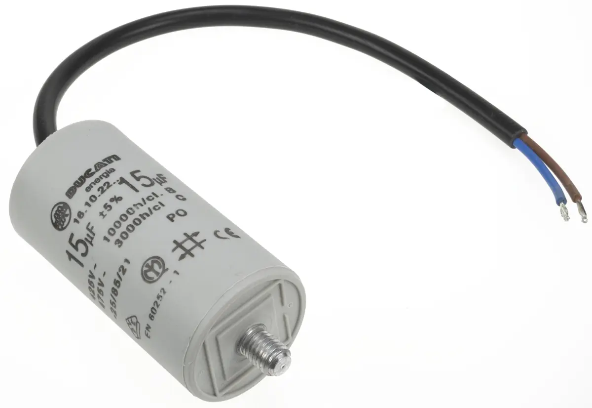 Produktfoto 1 von Ducati Energia 4.16.10 Folienkondensator 500V ac 15 μF ±5 %, Mit Gewindebolzen Raster 11 mm