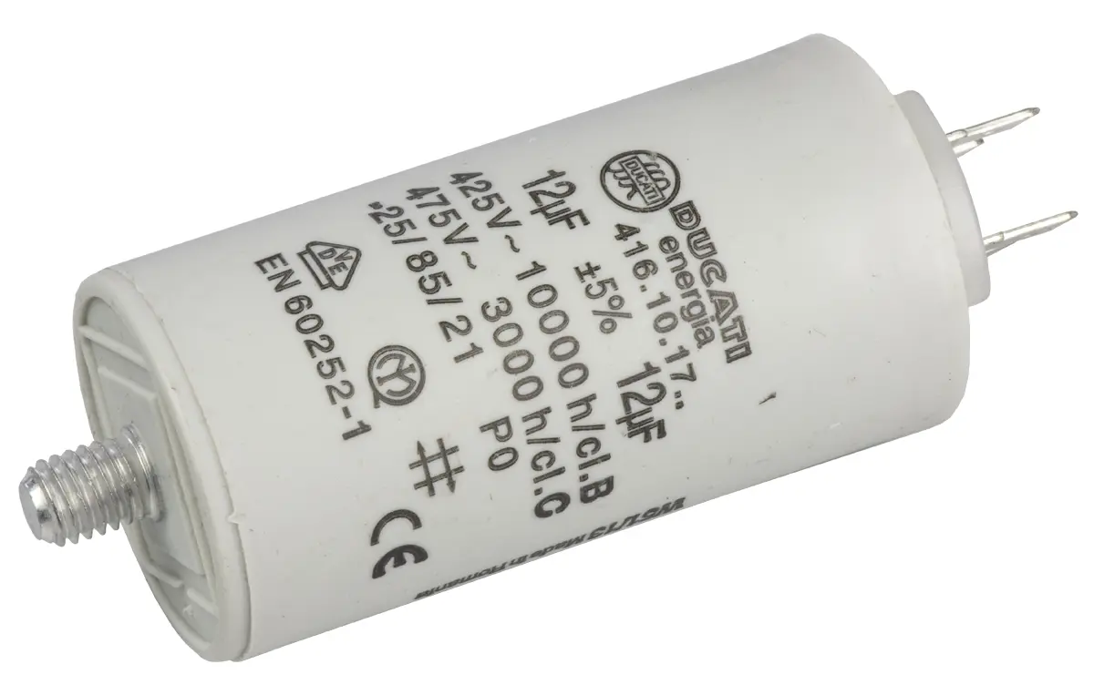 Produktfoto 1 von Ducati Energia 4.16.10 Folienkondensator 450V ac 12 μF ±5 %, Mit Gewindebolzen Raster 11 mm