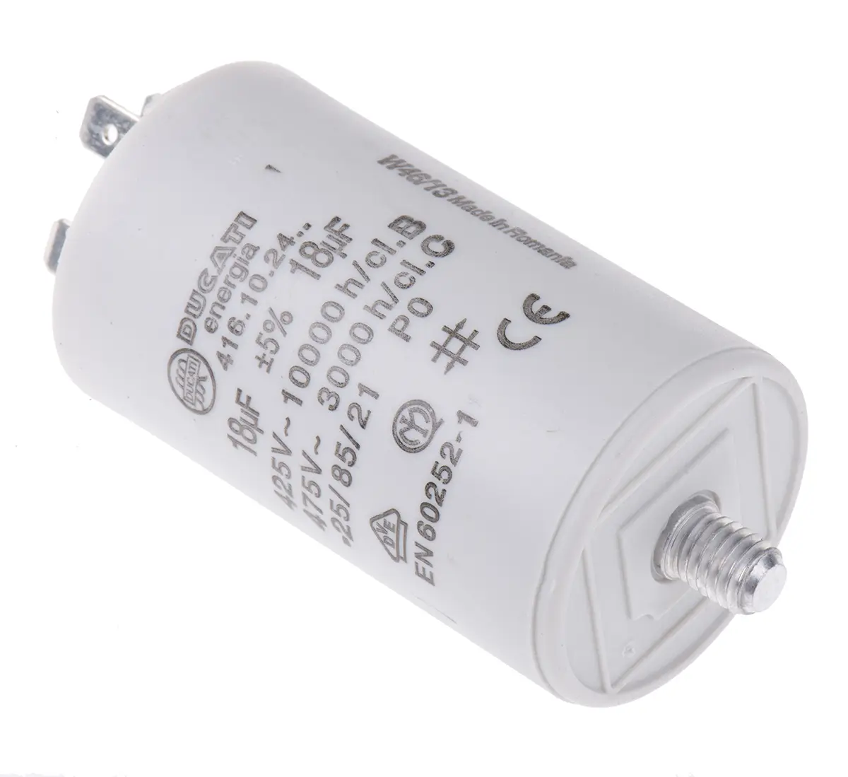 Produktfoto 1 von Ducati Energia 4.16.10 Folienkondensator 450V ac 18 μF ±5 %, Mit Gewindebolzen Raster 10 mm