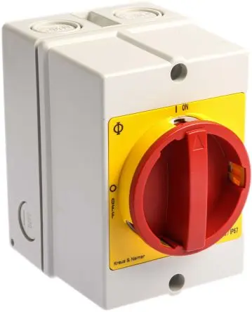 Produktfoto 1 von Kraus & Naimer KG Trennschalter 3-polig Oberfläche 25A 7.5 kW Gelb, Rot IP66, IP67 3-phasig