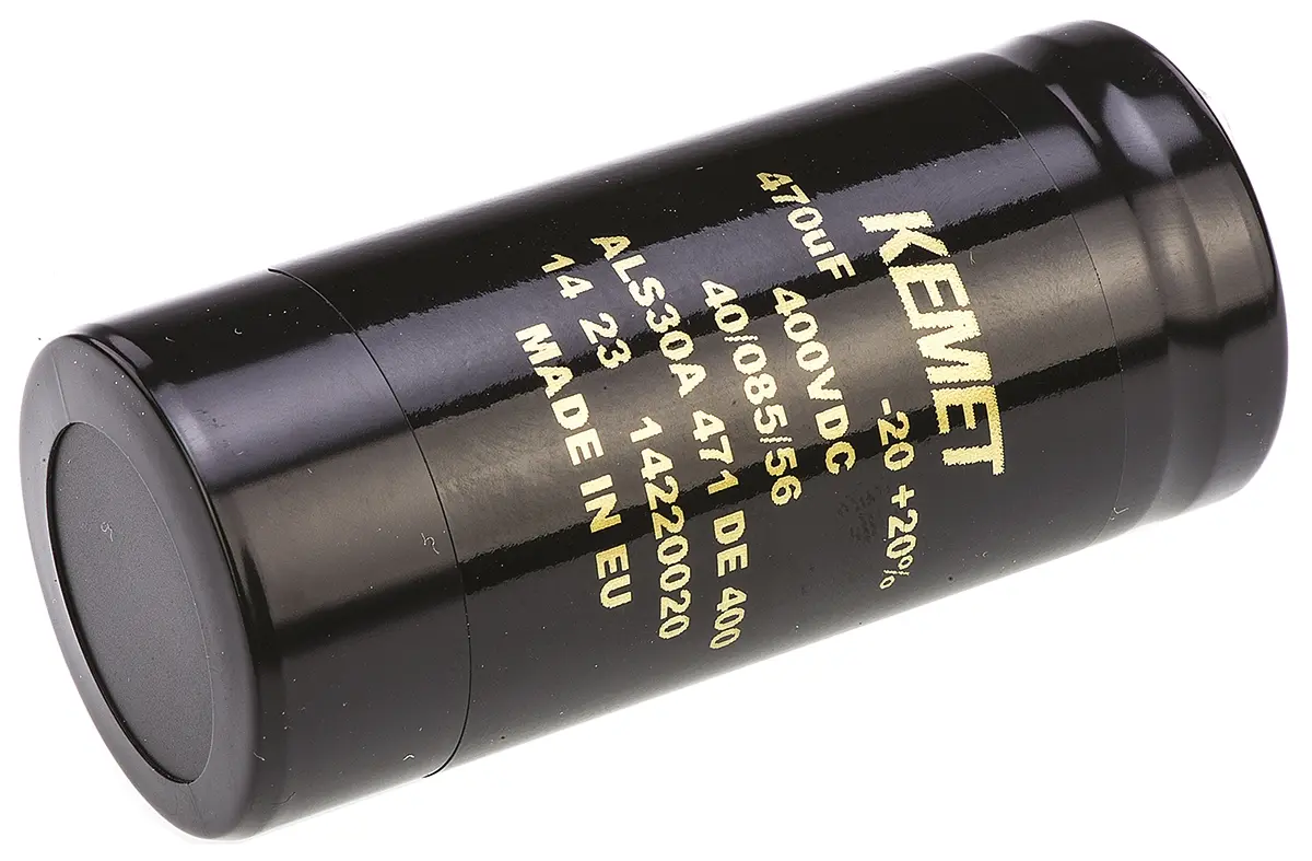Produktfoto 1 von KEMET ALS30, Schraub Aluminium-Elektrolyt Kondensator 470μF ±20% / 400V dc, Ø 36mm x 82mm x 82mm, +85°C