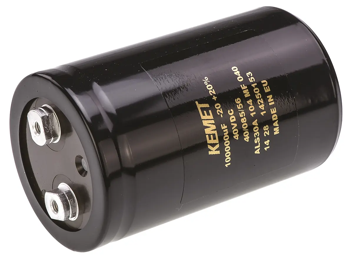 Produktfoto 1 von KEMET ALS30, Schraub Aluminium-Elektrolyt Kondensator 0.1F ±20% / 40V dc, Ø 66mm x 105mm x 105mm, +85°C