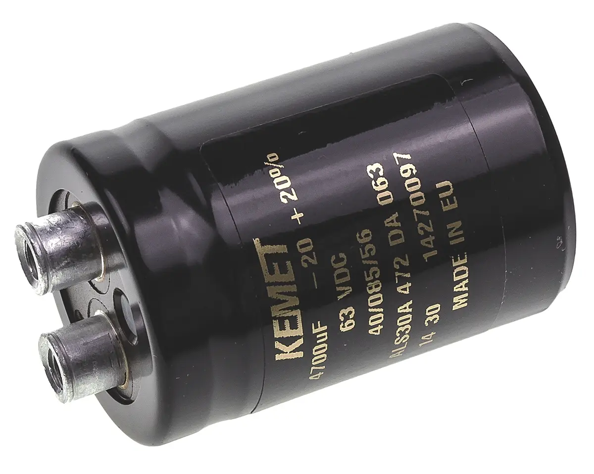 KEMET ALS30, Schraub Aluminium-Elektrolyt Kondensator 4700μF ±20% / 63V dc, Ø 36mm x 52mm x 52mm, +85°C