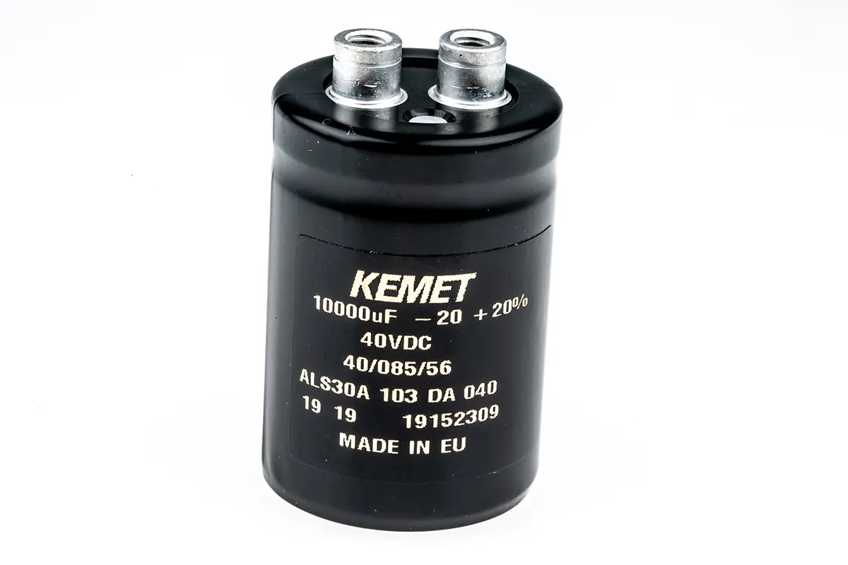 Produktfoto 1 von KEMET ALS30, Schraub Aluminium-Elektrolyt Kondensator 10000μF ±20% / 40V dc, Ø 36mm x 52mm x 52mm, +85°C