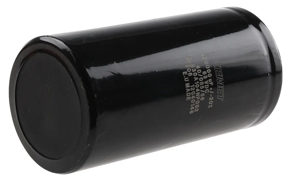 Produktfoto 1 von KEMET ALS30, Schraub Aluminium-Elektrolyt Kondensator 0.1F ±20% / 63V dc, Ø 77mm x 146mm x 146mm, +85°C