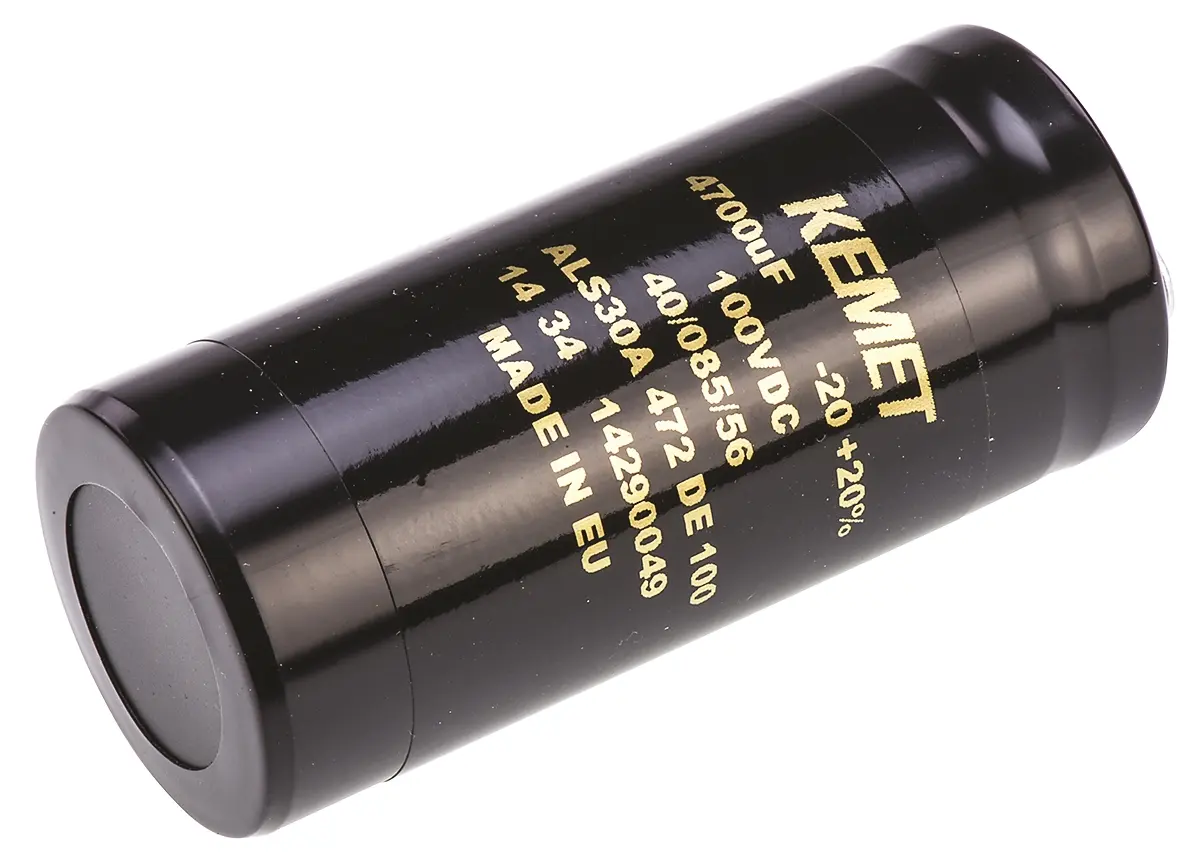 Produktfoto 1 von KEMET ALS30, Schraub Aluminium-Elektrolyt Kondensator 4700μF ±20% / 100V dc, Ø 36mm x 82mm x 82mm, +85°C