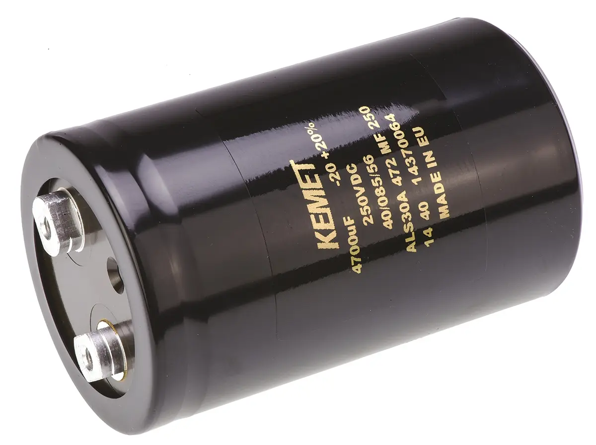 Produktfoto 1 von KEMET ALS30 Schraubanschlussklemme Kondensator 4700 μF ±20 % / 250V dc, Ø 66 mm x 105 mm x 105 mm, 85 °C