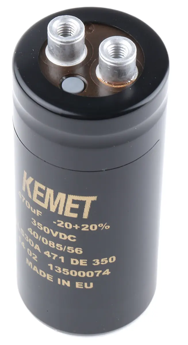 Produktfoto 1 von KEMET ALS30, Schraub Aluminium-Elektrolyt Kondensator 470μF ±20% / 350V dc, Ø 36mm x 82mm x 82mm, +85°C