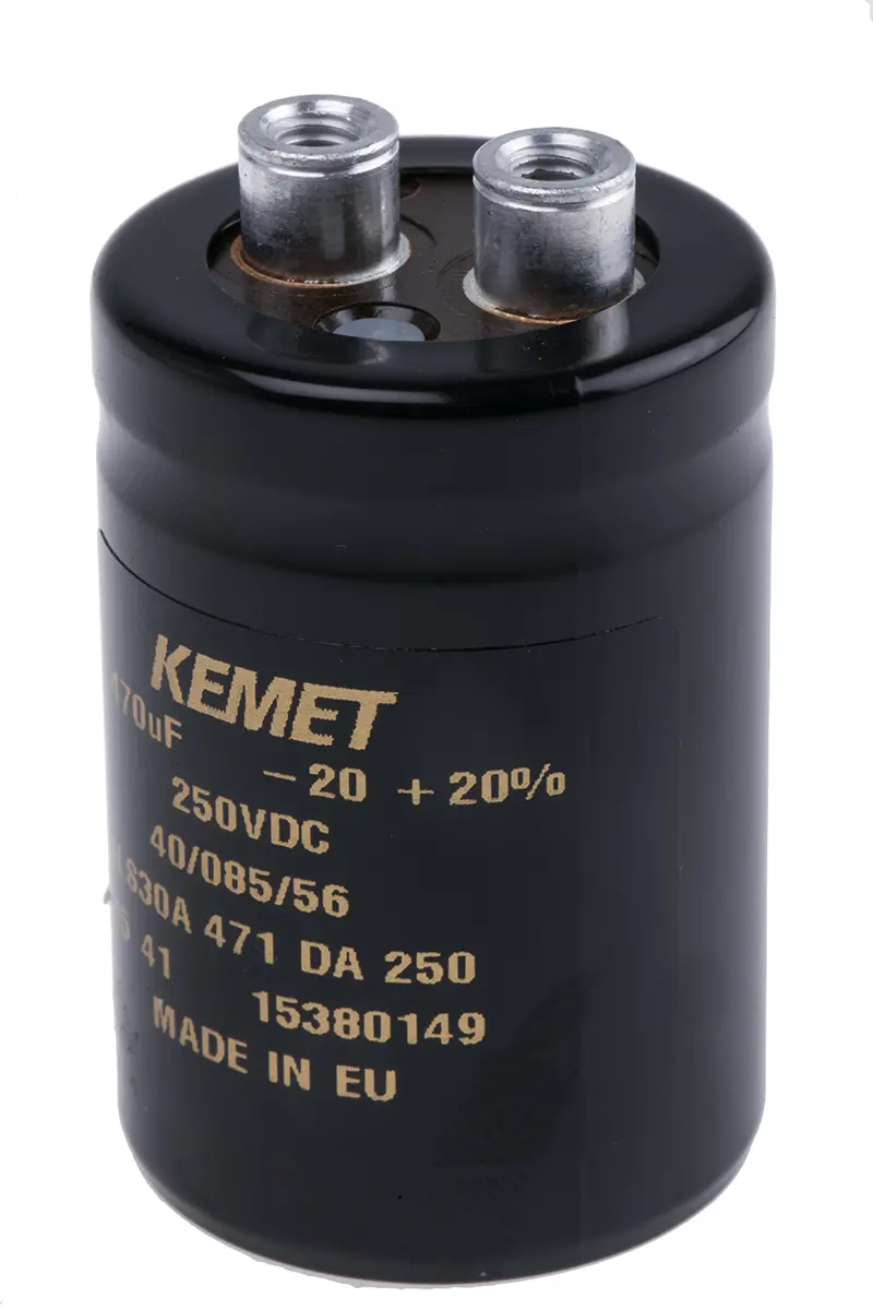 Produktfoto 1 von KEMET ALS30, Schraub Aluminium-Elektrolyt Kondensator 470μF ±20% / 250V dc, Ø 36mm x 52mm x 52mm, +85°C