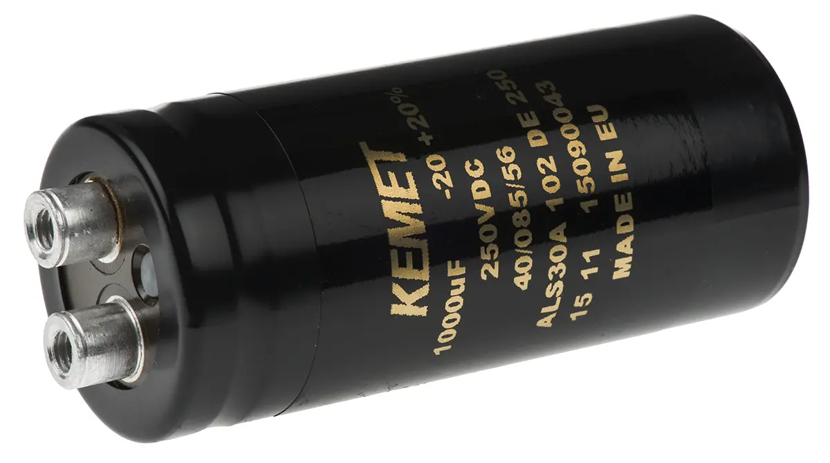 Produktfoto 1 von KEMET ALS30, Schraub Aluminium-Elektrolyt Kondensator 1000μF ±20% / 250V dc, Ø 36mm x 82mm x 82mm, +85°C