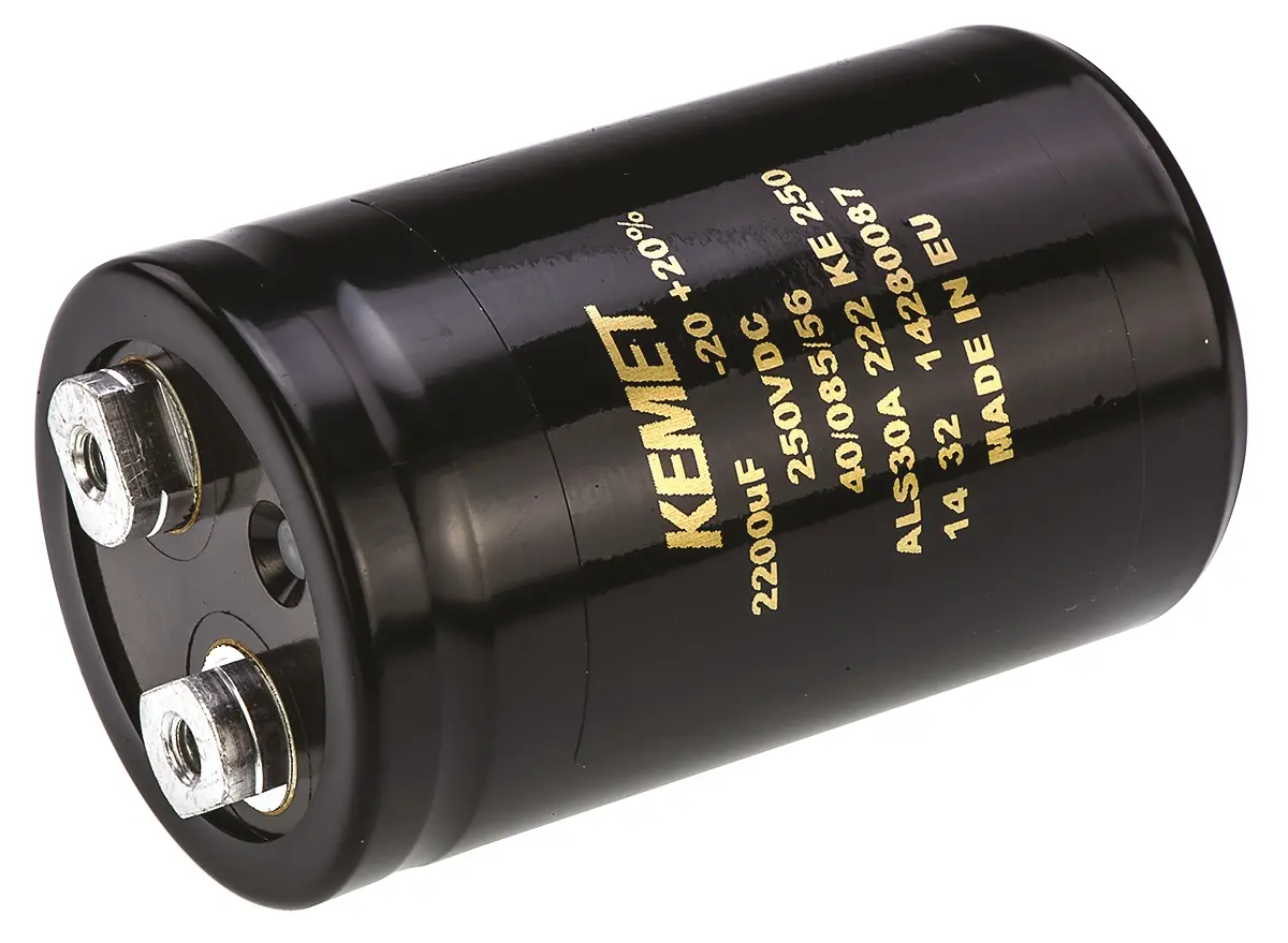 Produktfoto 1 von KEMET ALS30, Schraub Aluminium-Elektrolyt Kondensator 2200μF ±20% / 250V dc, Ø 51mm x 82mm x 82mm, +85°C