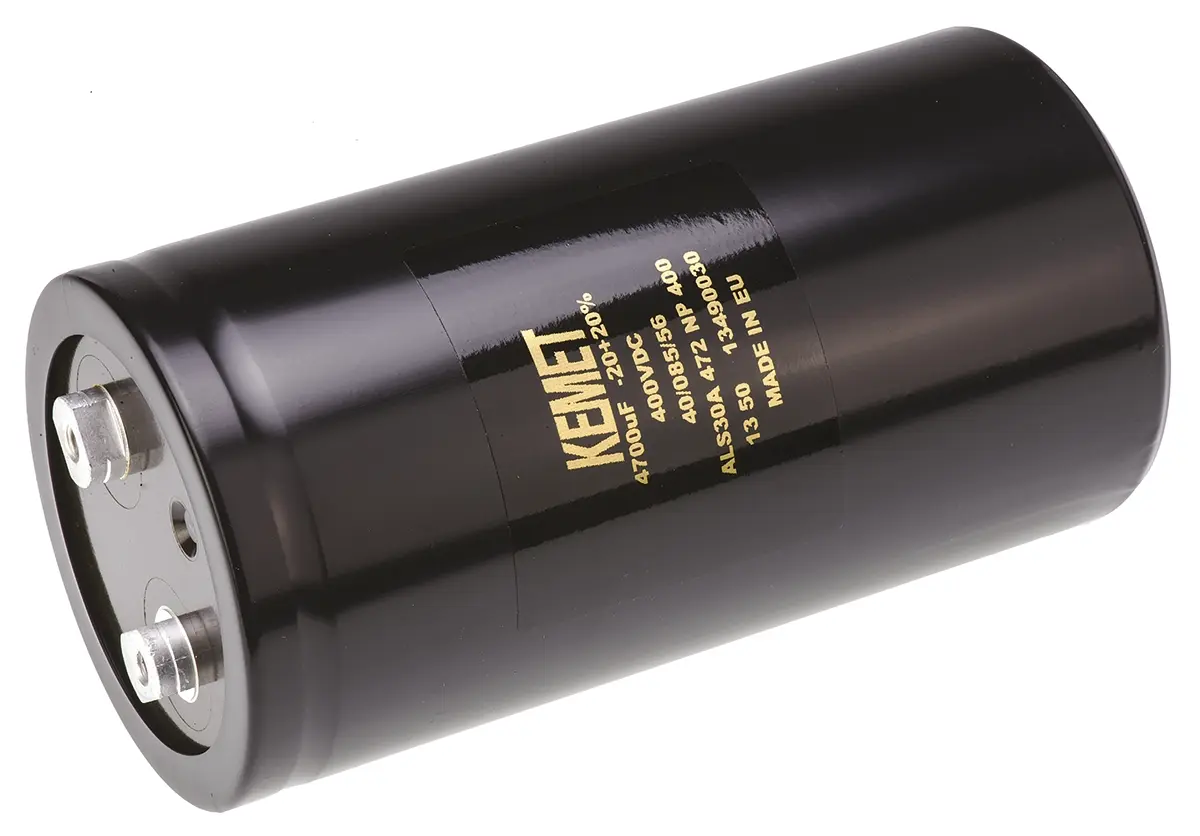 Produktfoto 1 von KEMET ALS30, Schraub Aluminium-Elektrolyt Kondensator 4700μF ±20% / 400V dc, Ø 77mm x 146mm x 146mm, +85°C