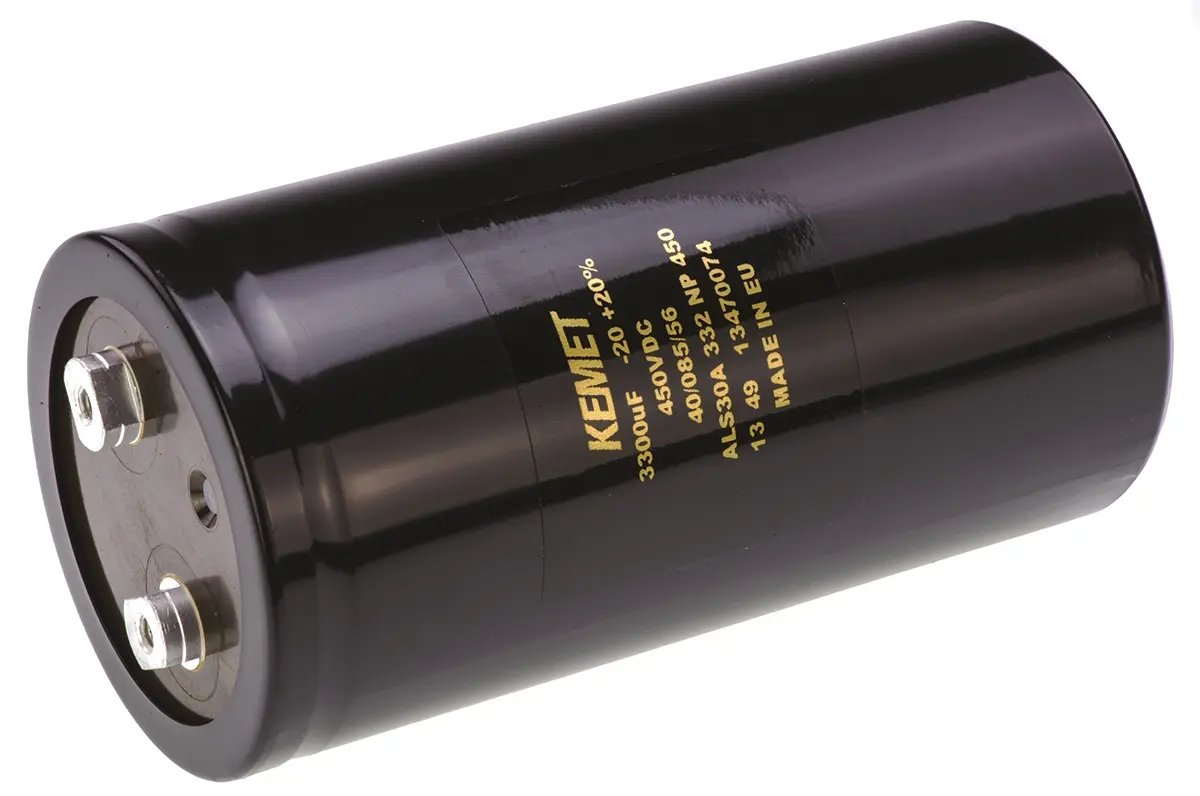 Produktfoto 1 von KEMET ALS30, Schraub Aluminium-Elektrolyt Kondensator 3300μF ±20% / 450V dc, Ø 77mm x 146mm x 146mm, +85°C