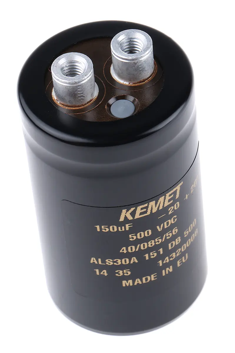 Produktfoto 1 von KEMET ALS30, Schraub Aluminium-Elektrolyt Kondensator 150μF ±20% / 500V dc, Ø 36mm x 62mm x 62mm, +85°C