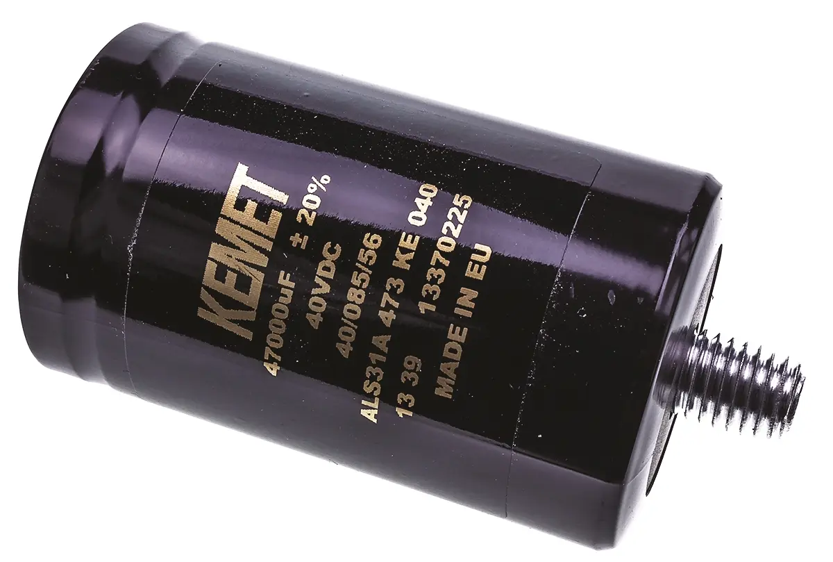 Produktfoto 1 von KEMET ALS31, Schraub Aluminium-Elektrolyt Kondensator 47000μF ±20% / 40V dc, Ø 51mm x 82mm x 82mm, +85°C
