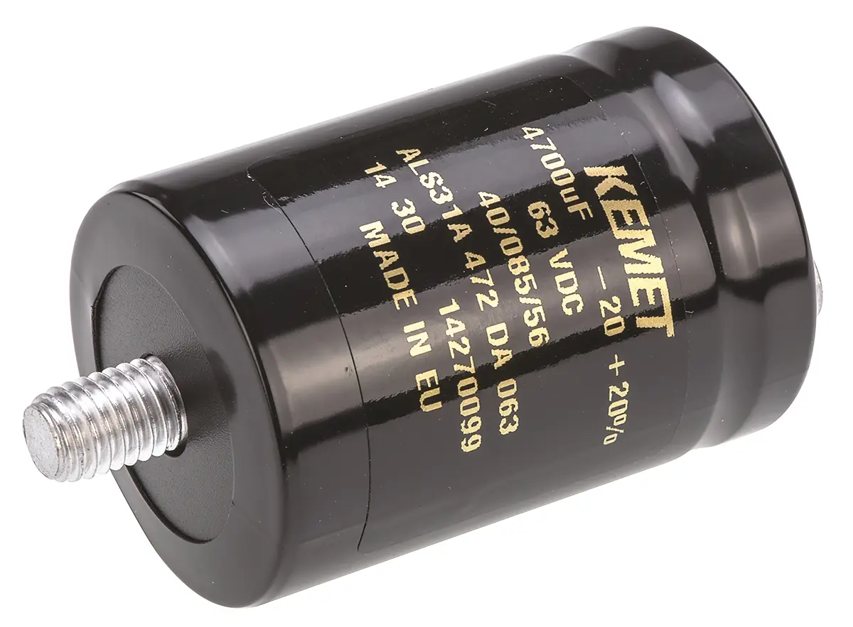 Produktfoto 1 von KEMET ALS31, Schraub Aluminium-Elektrolyt Kondensator 4700μF ±20% / 63V dc, Ø 36mm x 52mm x 52mm, +85°C