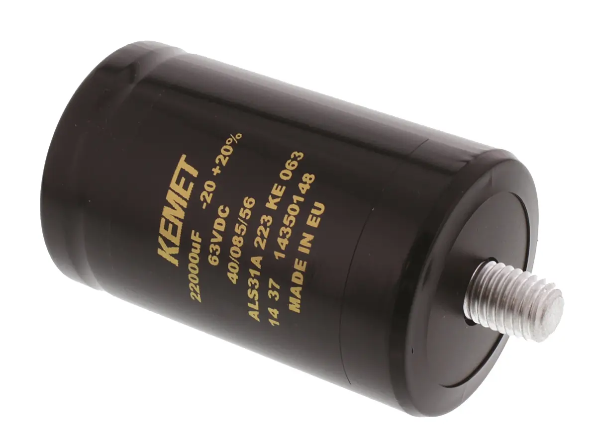 Produktfoto 1 von KEMET ALS31, Schraub Aluminium-Elektrolyt Kondensator 22000μF ±20% / 63V dc, Ø 51mm x 82mm x 82mm, +85°C