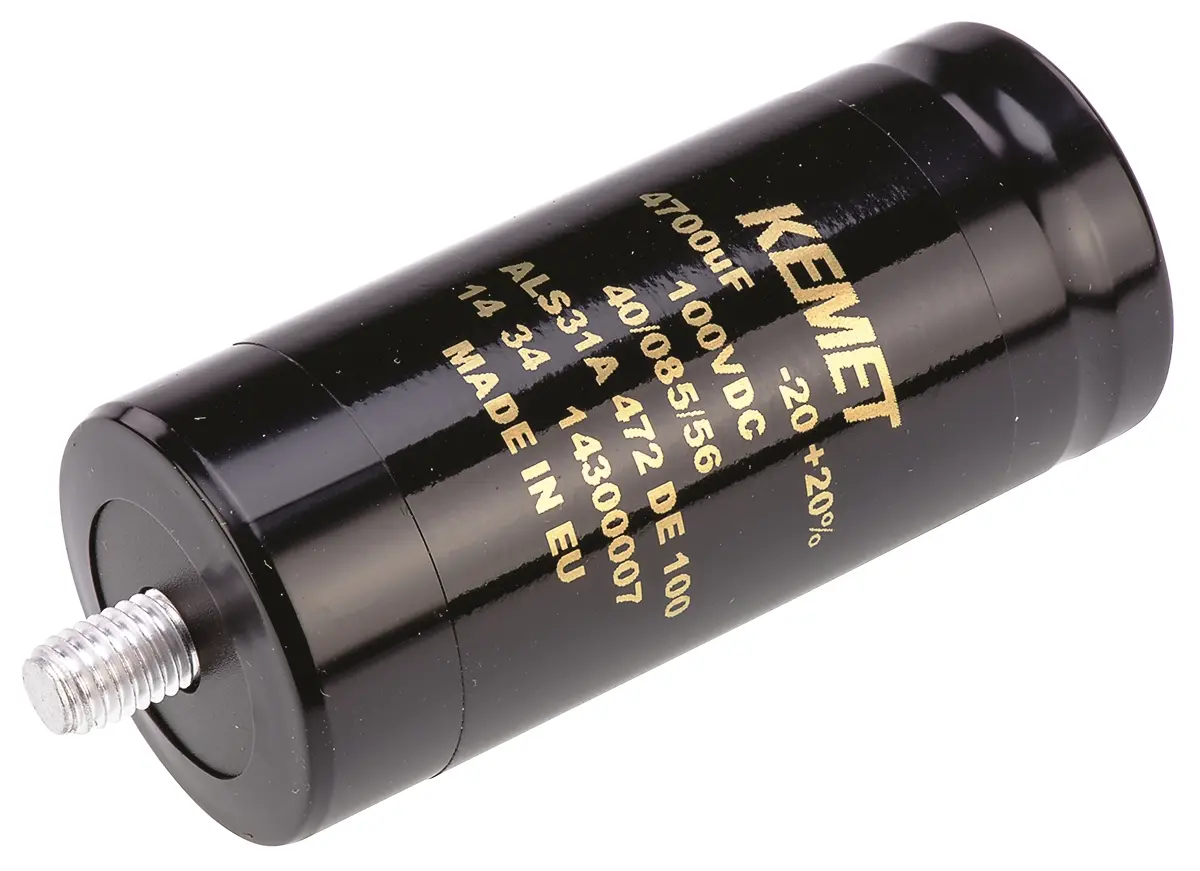 Produktfoto 1 von KEMET ALS31, Schraub Aluminium-Elektrolyt Kondensator 4700μF ±20% / 100V dc, Ø 36mm x 82mm x 82mm, +85°C